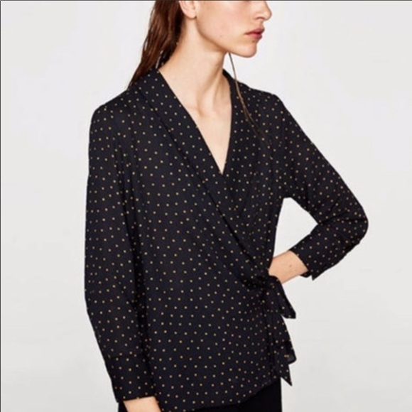 Zara Tops - Zara Basic Polka Dot Wrap Blouse~XS